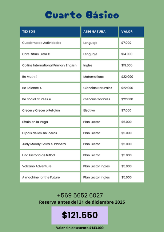 Pack Textos 4° Básico — Colegio San Joaquín (2026)