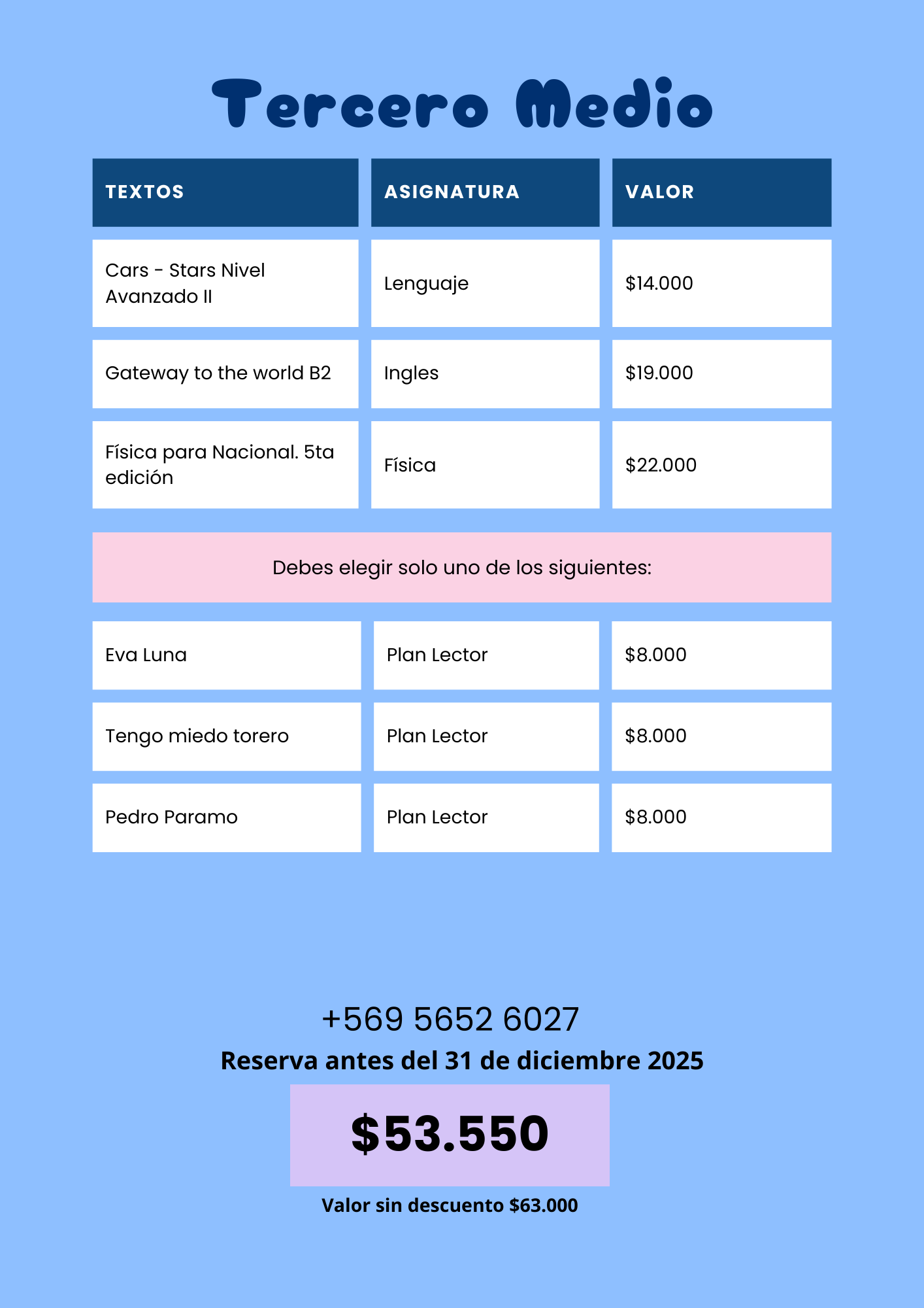 Pack Textos Tercero Medio — Colegio San Joaquín (2026)