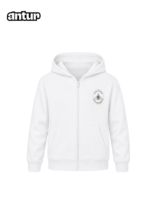 Poleron Blanco con Gorro y Cierre