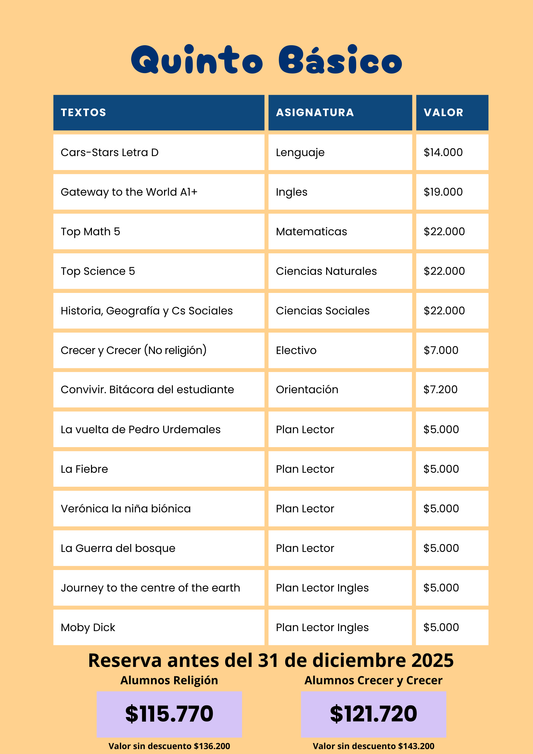 Pack Textos 5° Básico — Colegio San Joaquín (2026)